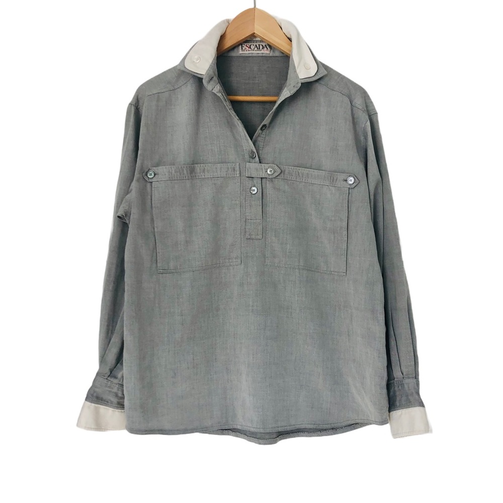 Escada Charcoal Blouse with Ivory Details